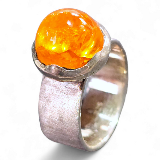 LeoLars-PABE Mandarin Granat Design Ring, Gr.55, aus 925er Silber, High Dome, eismattiert, Unikat, Handarbeit