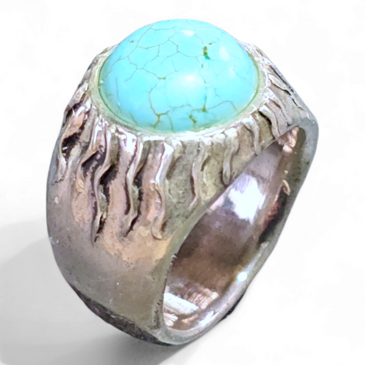 LeoLars-PABE Howlith Design Ring, Gr.59 (19), aus 800er Silber, Sonne, Sonnenkranz, Massiv, Unikat, Handarbeit
