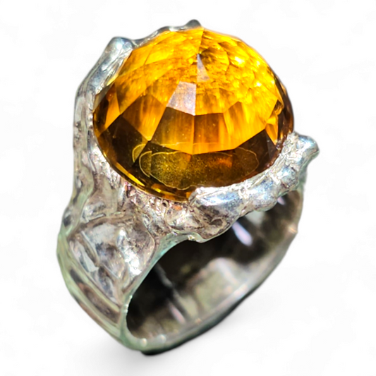 LeoLars-PABE Citrin Design Ring, Gr.53, aus 925er Silber, Stein - Upside down, Unikat, Handarbeit
