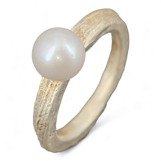 LeoLars-PABE 925er Silber Ring, Gr.56, mit Süßwasserzuchtperle, mit Sepiaguss O=berfläche, teilgeschwärzt, Unikat, Handarbeit