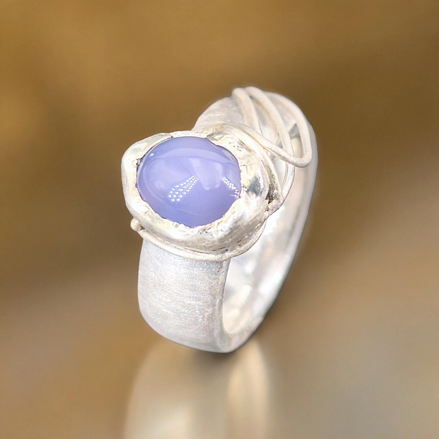 LeoLars-PABE Chalcedon Design Ring, Gr.58 (18,5), aus 925er Silber, Wellen Design, Massiv, Seidenmatt, Unikat, Handarbeit