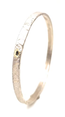 LeoLars-PABE Design Armreif aus 925er Silber mit Alexandrit in Feingold Fassung, gehämmert, Innendurchmesser 65mm, Unikat, Handarbeit