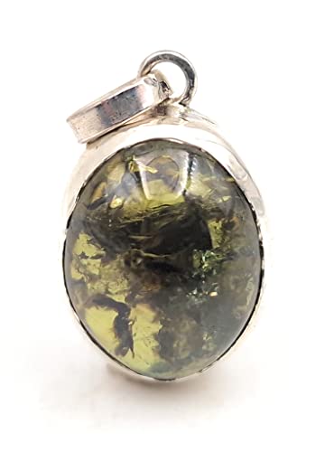 LeoLars-PABE Demantoid Cabochon Anhänger aus 925er Silber, selten, mit Innenleben, herrliches grün, Unikat, Handarbeit