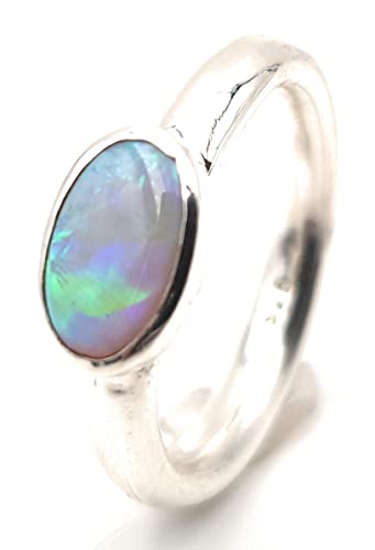 LeoLars-PABE Lightning Ridge Opal Ring, Gr.50, aus 925er Silber, Ringschiene rund, massiv, Unikat, Handarbeit