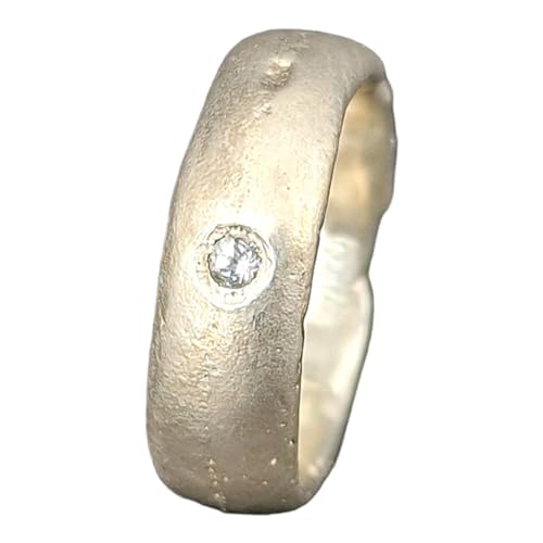 LeoLars-PABE Weißer Topas Sandguss Ring, Gr. 54 (17,2), aus 925er Silber mit Sandguss typischer Oberfläche, Topas rund facettiert, Unikat, Handarbeit