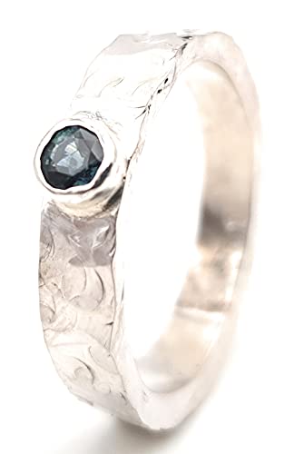 LeoLars-PABE Saphir Herren Ring aus 925er Silber, Gr.68, Hammerschlag Design, Unikat, Handarbeit