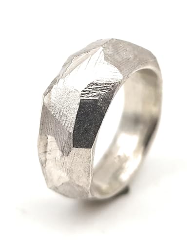 LeoLars-PABE 925er Silber Meteoriten Design Ring, Gr. 56-57 (18,2), Oberfläche wie Meteoritengestein, grob facettiert, leicht gerieft, scharf abgegrenzt, massiv, Unikat, Handarbeit
