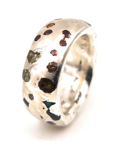 LeoLars-PABE Sandguss Design Ring, Gr.57-58 (18,4), aus 925er Silber mit verschieden farbigen Edelsteinen, eingegossen, seidenmatt, Unikat, Handarbeit