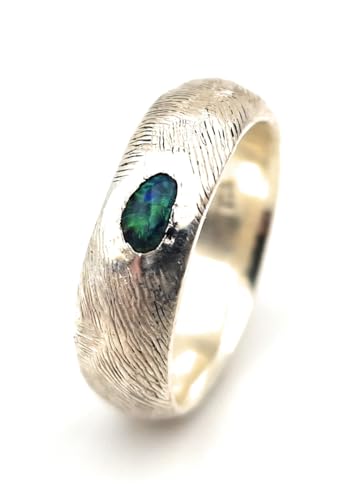 LeoLars-PABE Schwarzer Opal Design Ring, Gr.60 (19), aus 925er Silber mit der Oberflächen Struktur Finger Print, Fingerabdruck, Unikat, Handarbeit