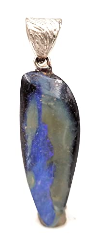 LeoLars-PABE Boulder Opal Anhänger mit 925er Silber Stiftöse, lila, Handgefertigte Schlaufe mit Muster, Unikat, Handarbeit