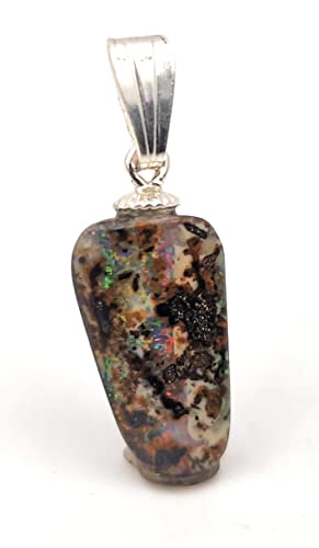 LeoLars-PABE Anhänger mit Boulder Opal und 925er Silber Stiftöse, buntes Glitzer Opalfeuer, Opal 16 x 9.1 x 4.4mm, Unikat, Handgeschliffen