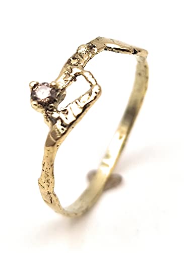 LeoLars-PABE Diamant Ring aus 585er Gelbgold, Gr.58 (18,2), 2,5mm Congacfarbener Diamant, Fusion, Organic Design, Unikat, Handarbeit