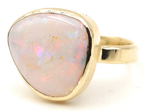 LeoLars-PABE Weißer Opal Ring, Gr58 (18,5) aus 585er Gold, Lightning Ridge, Multicolor, 4,54ct., gehämmert, Unikat, Handarbeit