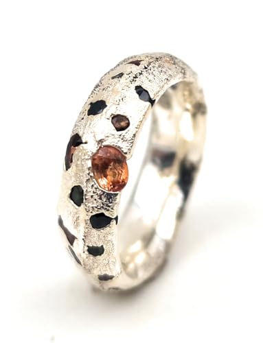 LeoLars-PABE Sandguss Chaos Design Ring, Gr.56 (17,8), aus 925er Silber mit verschiedenen echten eingegossenen Edelsteinen, Nr.53, Unikat, Handarbeit