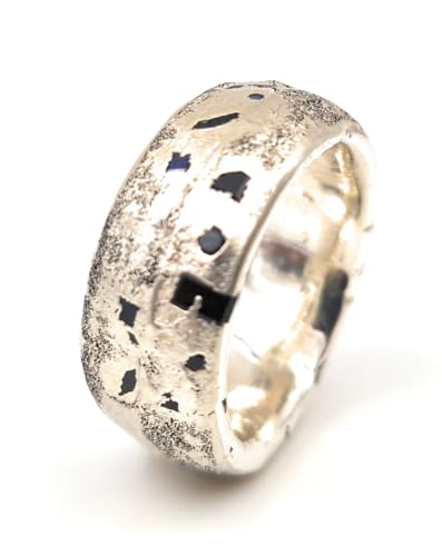 LeoLars-PABE Sandguss Saphir Design Ring, Gr.63 (20), aus 925er Silber mit echten blauen eingegossenen Saphiren, massiv, Handarbeit, Unikat