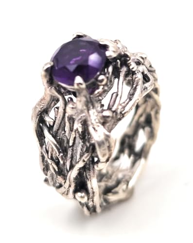 LeoLars-PABE Amethyst Wurzel Design Ring, Gr. 56, aus 925er Silber, Wurzel, Äste, organisch natürlich, Unikat, Handarabeit
