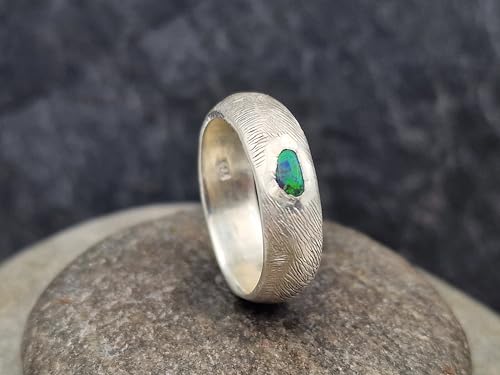 LeoLars-PABE Schwarzer Opal Design Ring, Gr.60 (19), aus 925er Silber mit der Oberflächen Struktur Finger Print, Fingerabdruck, Unikat, Handarbeit