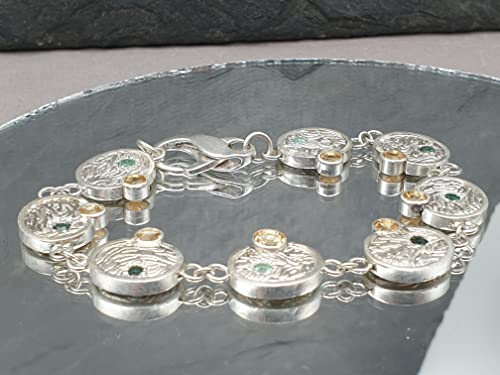 LeoLars-PABE Mondphasen Design Armband aus 925er Silber mit Citrinen und Turmalinen, 19cm lang, Massiv, Unikat, Handarbeit