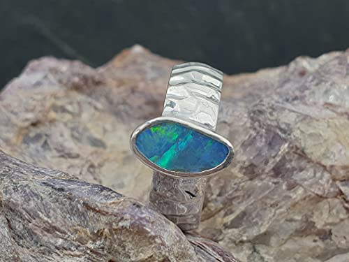 LeoLars-PABE Lightning Ridge Opal Design Ring, Gr.56, aus 925er Silber, Rough Design, Unikat, Handarbeit