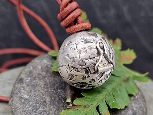 LeoLars-PABE Medaillon Kugel Planet aus 925er Silber mit Rhodochrosit Kugel in innern, Unikat, Handarbeit