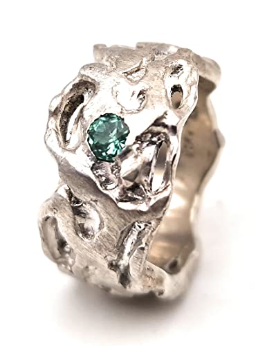 LeoLars-PABE Hell blau-grüner Turmalin Design Ring, Gr.55, aus 925er Silber, organisch, gehämmert, Unikat, Handarbeit
