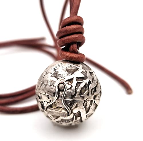 LeoLars-PABE Medaillon Kugel Planet aus 925er Silber mit Rhodochrosit Kugel in innern, Unikat, Handarbeit
