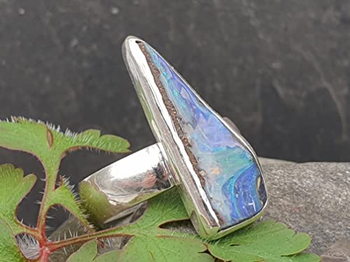 LeoLars-PABE Boulder Opal Design Ring, Gr.56 (18), aus 925er Silber, gecarvter Opal, Mehrfarbig, Unikat, Handarbeit