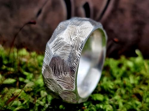 LeoLars-PABE 925er Silber Design Ring, Gr. 61-62 (19,5), Stein Oberfläche, grobe Facetten mit Riefen, sehr massiv, Unikat, Handarbeit