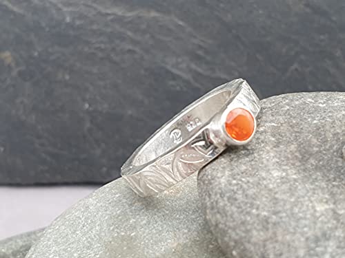 LeoLars-PABE Feueropal Ring aus 925er Silber, Gr. 58, Structure Design Teilkreise, Unikat, Handarbeit
