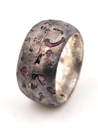 LeoLars-PABE Sehr massiver Spinell Sandguss Design Ring, Gr.60 (19), aus 925er Silber mit eingegossenen Spinell Rohsteinen, teilgeschwärzt, Unikat, Handarbeit