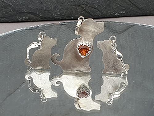 LeoLars-PABE Hunde Anhänger und Ohrhänger Set mit Citrin Herz aus 925er Silber, Handarbeit