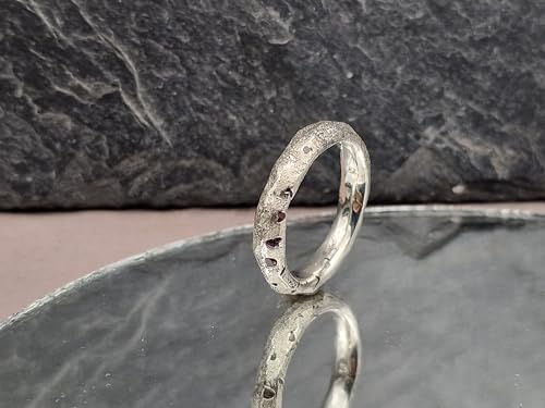 LeoLars-PABE Grober Sandguss Design Ring, Gr.61-62 (19,5) aus 925er Silber mit eingegossenen Saphiren, Unikat, Handarbeit