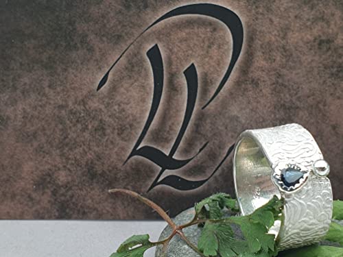 LeoLars-PABE Saphir Design Ring, Gr. 62-63, aus 925er Silber, Structure Design mit Silberperle, Unikat, Handarbeit