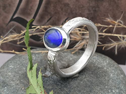 LeoLars-PABE Schwarzer Opal Ring, Gr.56, aus 925er Silber, Blau-Lila, Structure Design, Unikat, Handarbeit