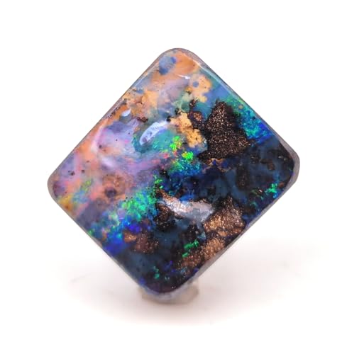 LeoLars-PABE Boulder Opal Anhänger gebohrt mit 60 cm Lederband, mehrfarbiges brilliantes Opalfeuer, Opal 27,2 x 27,5x 9,6mm, Unikat, Handgeschliffen