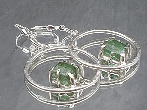 Grüner Turmalin Design Ohrhänger aus 925er Silber, angeschliffene Roh Turmaline, Unikat, Handarbeit
