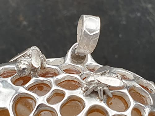 LeoLars-PABE Großer Nordsee Honig Bernstein Design Anhänger aus 925er Silber, Honigwaben, Bienen, Unikat, Handarbeit