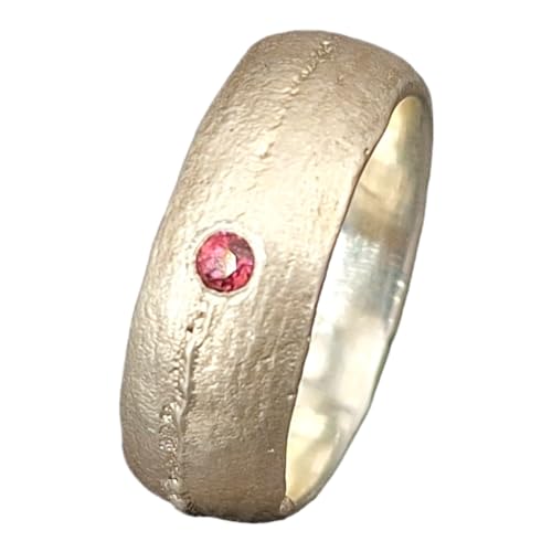 LeoLars-PABE Rhodolit Granat Sandguss design Ring, Gr.56 (17,8), aus 925er Silber mit typischer Oberflächen Struktur, Unikat, Handarbeit