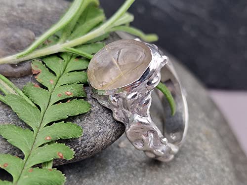 LeoLars-PABE Rutilquarz Ring, Gr. 57 (18.2), im Organic Design aus 925er Silber, Organisch, Seidenmatt, Unikat, Handarbeit