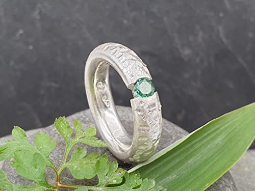 LeoLars-PABE Grün-Blauer Turmalin Design Ring, Gr.56 (18), aus 925er Silber, Massiv, Structure Design, Unikat, Handarbeit