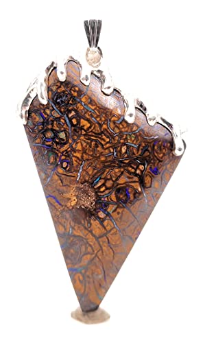 LeoLars-PABE Großer Tropfen Design Anhänger mit Boulder Opal aus 925er Silber, grünes Feuer, beidseitig, Opal 55.5 x 34.5mm, Unikat, Handarbeit