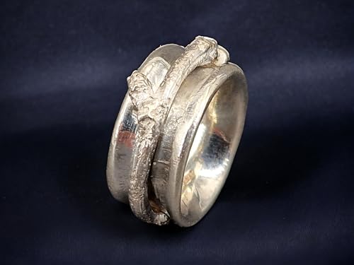 LeoLars-PABE 925er Silber Ast Design Spinner Ring Gr.54 (17,2), echter abgeformter Ast, 360° drehbar, Spielring, massiv, Natur, Unikat, Handarbeit