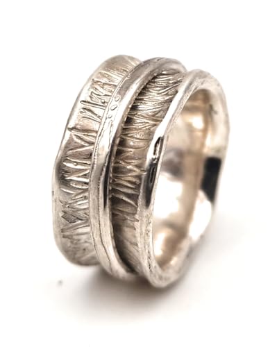 LeoLars-PABE Spinner Design Ring, Gr.58-59, aus 925er Silber mit handgeschnitztem Muster, drehbar, Unikat, Handarbeit