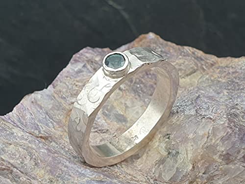 LeoLars-PABE Saphir Herren Ring aus 925er Silber, Gr.68, Hammerschlag Design, Unikat, Handarbeit
