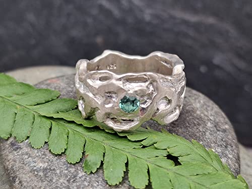 LeoLars-PABE Hell blau-grüner Turmalin Design Ring, Gr.55, aus 925er Silber, organisch, gehämmert, Unikat, Handarbeit