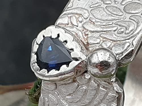 LeoLars-PABE Saphir Design Ring, Gr. 62-63, aus 925er Silber, Structure Design mit Silberperle, Unikat, Handarbeit