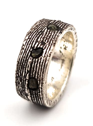 LeoLars-PABE Demantoid Design Rohsteinwürfel Ring, Gr.55, aus 925er Silber im Sepiaguss Geseign, Unikat, Handarbeit