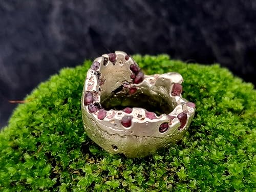 LeoLars-PABE Spinell Sandguss Design Ring, Gr.56, aus 925er Silber mit vielen eingegossenen Spinellen, sehr massiv, Vulkan Style, Unikat, Handarbeit