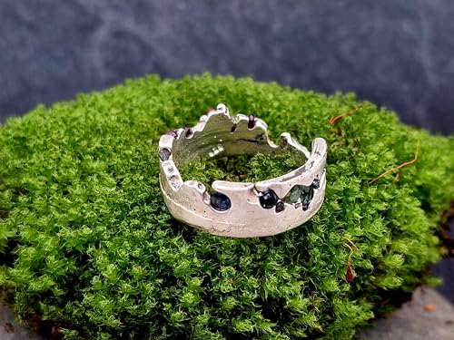 LeoLars-PABE Sandguss Design Ring, Gr. 61, aus 925er Silber mit eingegossenen verschieden farbigen Turmalinen und Saphiren und Chromdiopsid, Unikat, Handarbeit