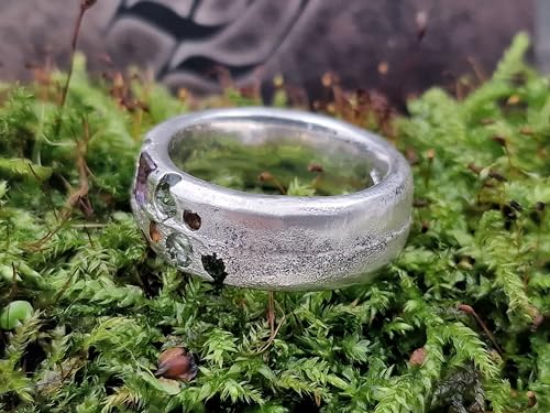 LeoLars-PABE Bunter Design sandguss Ring, Gr.64 (20,2), aus 925er Silber mit eingegossenen bunten echten Edelsteinen, massiv, Handarbeit, Unikat